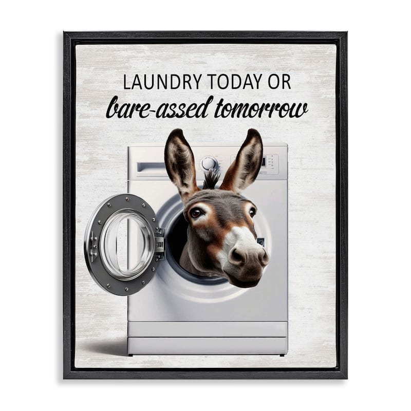 Stupell Sassy Laundry Donkey Pun Framed Floater Canvas Wall Art Design By Lettered and Lined - 17 x 21 - Black