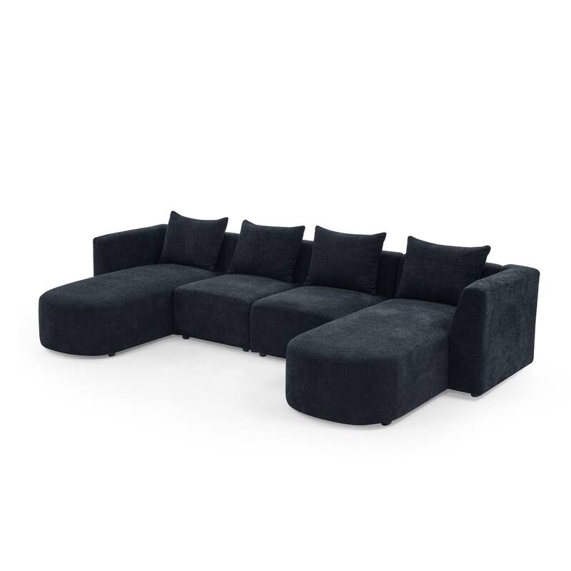 DIY Modular Combination Sofa L Shape Sectional Sofa w/Ottoman, Black