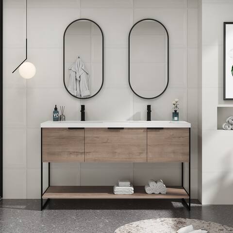 BNK Freestanding Bathroom Vanity with Sink in 60 Inch,Soft Close Door and Drawer,Modern Bathroom Cabinet with 1 Shelf