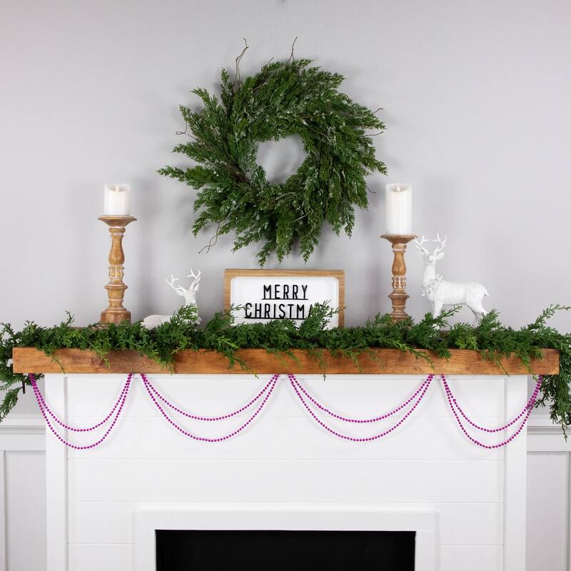 15'x0.25" Shiny Metallic Pink Beaded Artificial Christmas Garl - Unlit