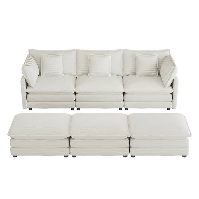 Modular Sectional Sofa, Corduroy, Storage Pockets, Movable Ottomans