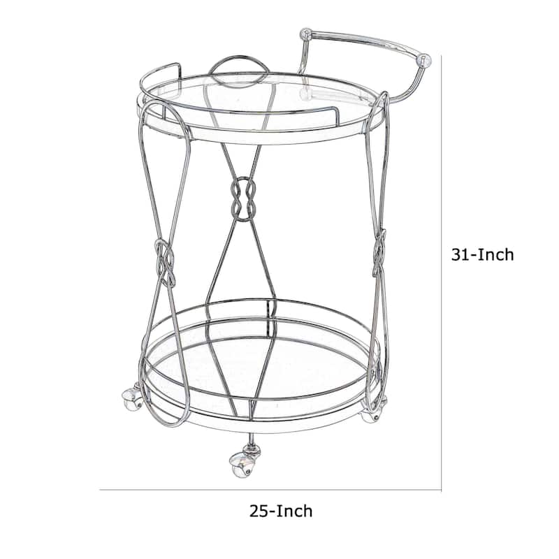 Serving Cart with 2 Glass Shelves and Caster Support, Gold and Clear