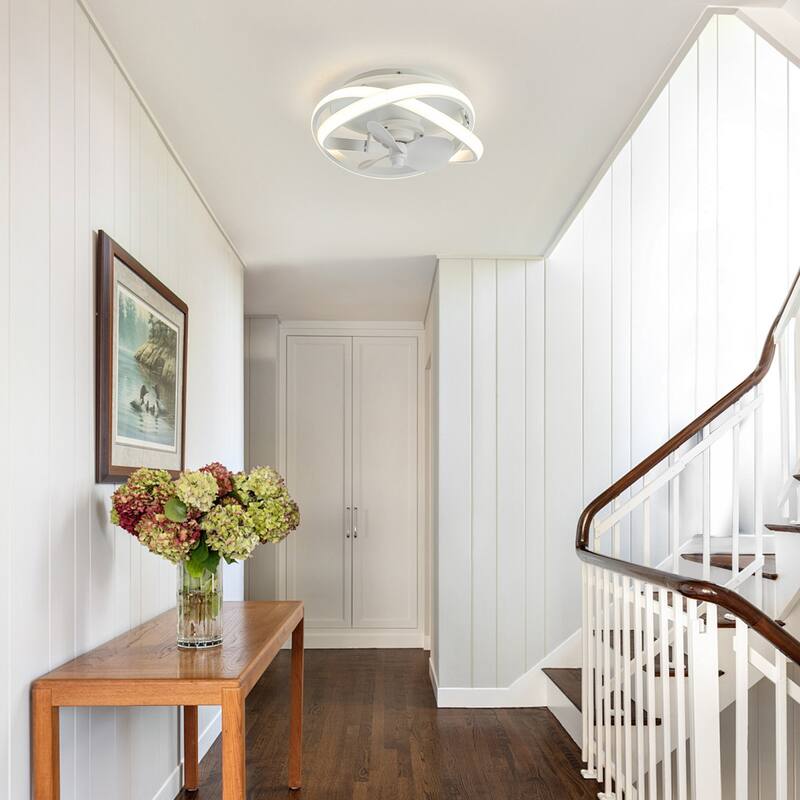 13-inch Matte White Coastal Caged Fandelier Flush Mount Dimmable LED Ceiling Fan