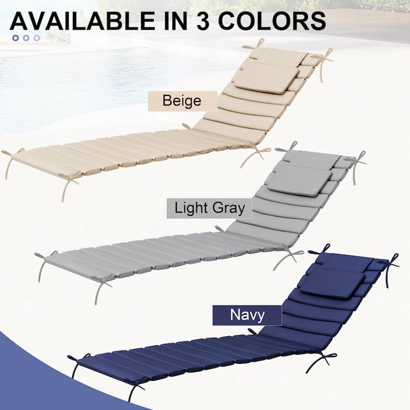 Outdoor Chaise Lounge Cushion, Quilted Patio Sun Lounger Pad with Straps