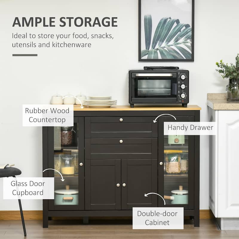HOMCOM 47" Modern Buffet Cabinet, Storage Sideboard with Glass Door, Pull-Out Drawers and Adjustable Shelving for Kitchen