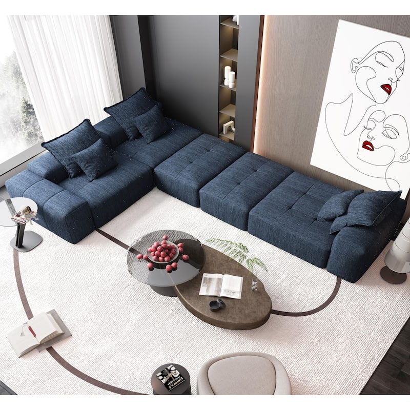 Modern Oversized Modular Sectional Sofa,Sparkling Chenille Fabric Soft Cushion Sofa with 6 Pillows