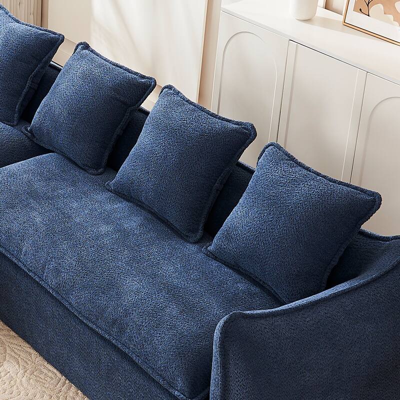 Blue 106.3'' Oversized L-Shaped 3 Seater Sectional Sofa with Chaise, 4 Decorative Pillows, Stylish Modular Design