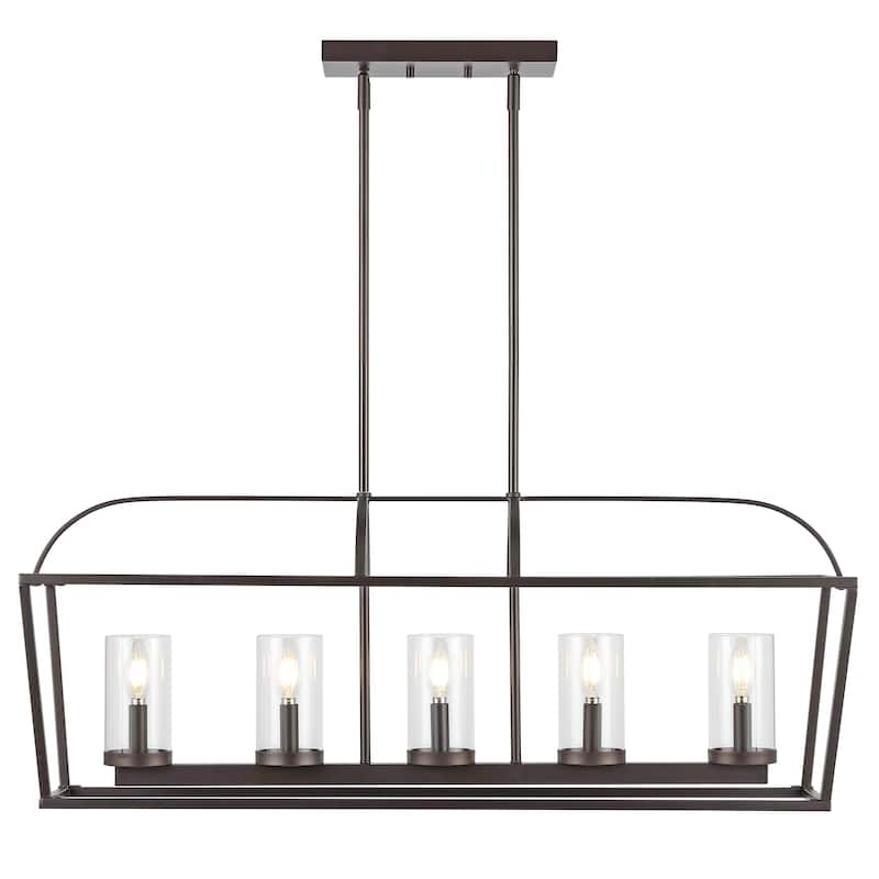 SAFAVIEH Lighting Lavada 38" Modern & Contemporary Chandelier (5-Bulb) - 38" W x 10" D x 53" H - Oil Rub Bronze