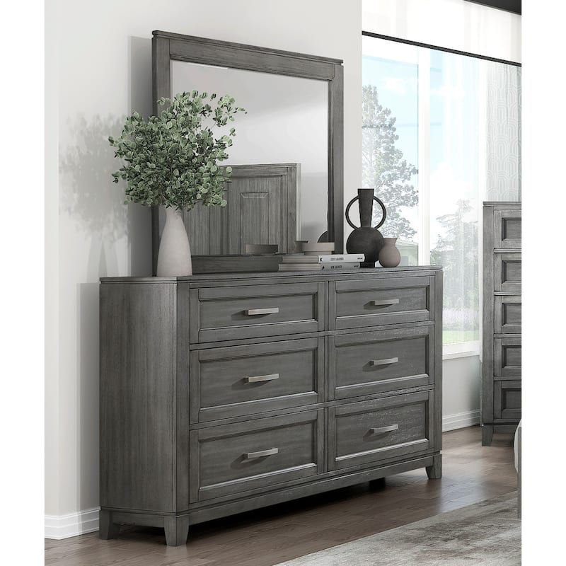 4pc Bedroom Set Platform Bed Dresser Mirror Chest Storage Gray Finish Furniture - Full
