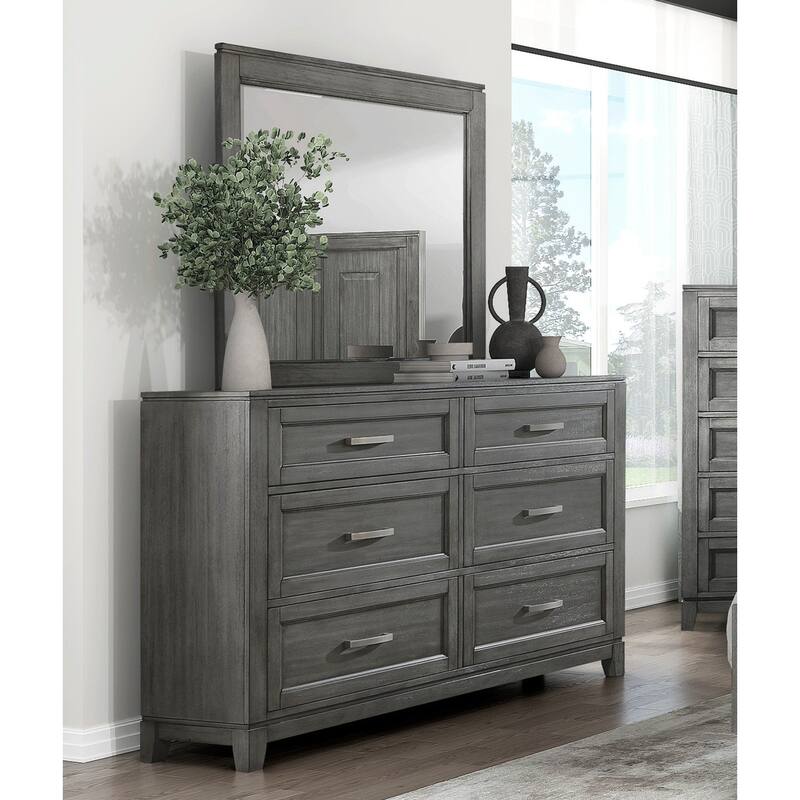 Rustic Gray Bedroom Furniture 3pc Bed Dresser Mirror Set - Full