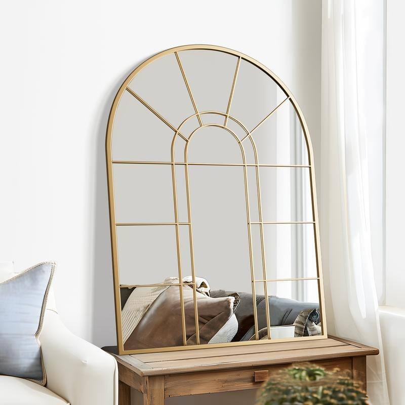 Iron Metal Frame Rectangular Windowpane Wall Mirror Farmhouse Rustic Elegant Decor for Living Room Bedroom Bathroom Entryway