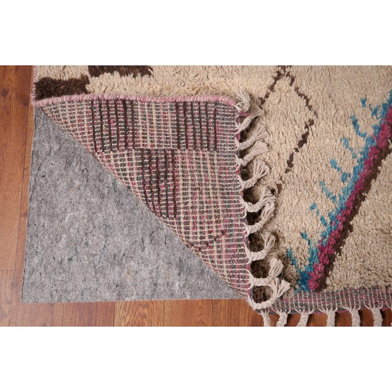 Hand Knotted Oriental 100% Wool Carpet Modern Tribal Beige & Ivories Moroccan Area Rug - 10' 3'' X 7' 6''