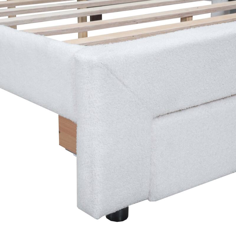 Teddy Fleece Queen Size Upholstered Platform Bed with Drawer