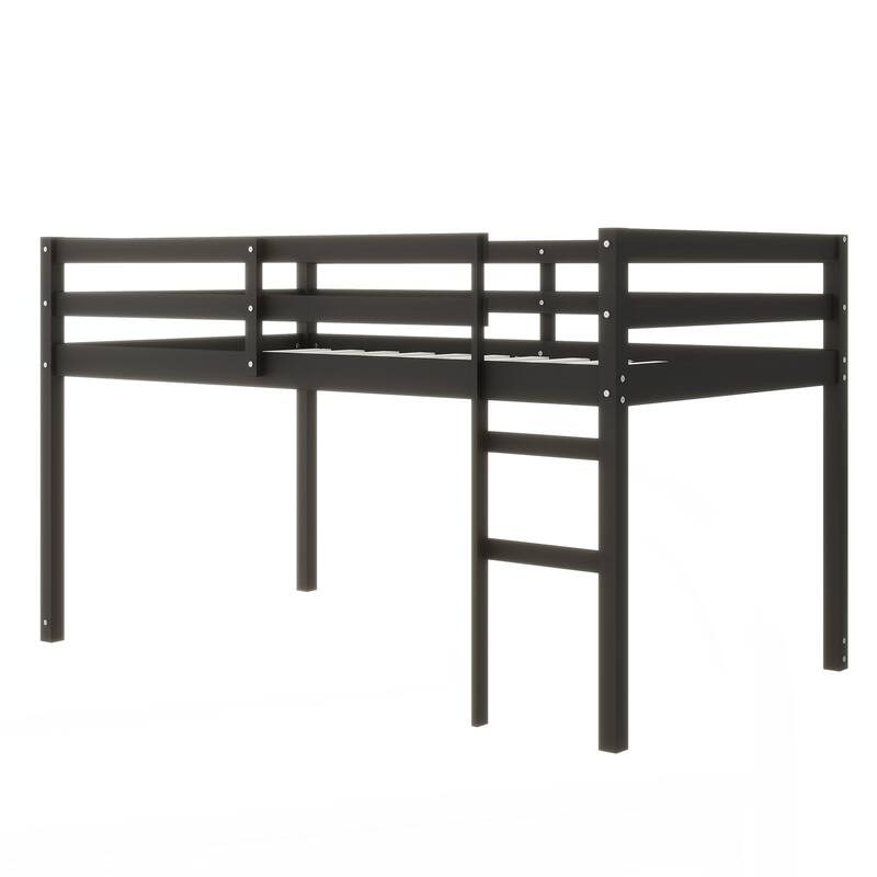 Solid Wooden, Rubber Wooden Twin Loft Bed with Ladder, Bed Platform of Strengthened Slats