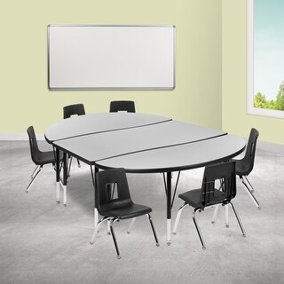 76" Oval Wave Flexible Laminate Activity Table Set with 14" Student Stack Chairs - 76"D x 47.5"W x 16.25" - 25.25"H