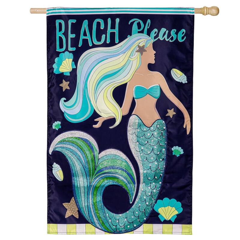 Mermaid Beach Applique House Flag
