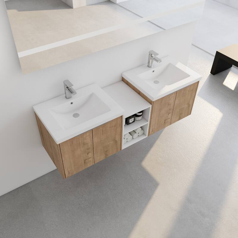 60 Inch Bathroom Vanity with Soft Close Doors, Resin Sink, Ample Storage and Matching Small Shelves (KD Packing)