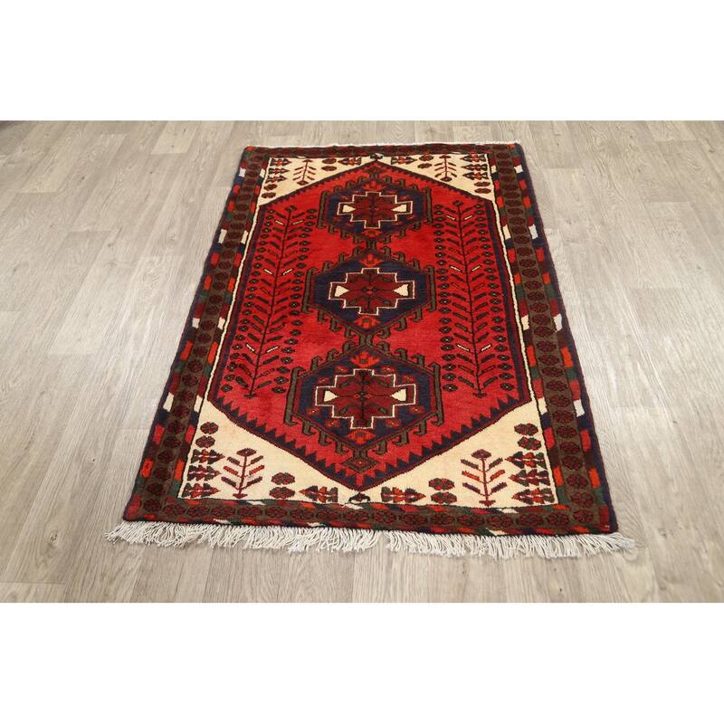 Geometric Persian Hamedan Area Rug Wool Hand-knotted Office Carpet - 3'4" x 4'9"