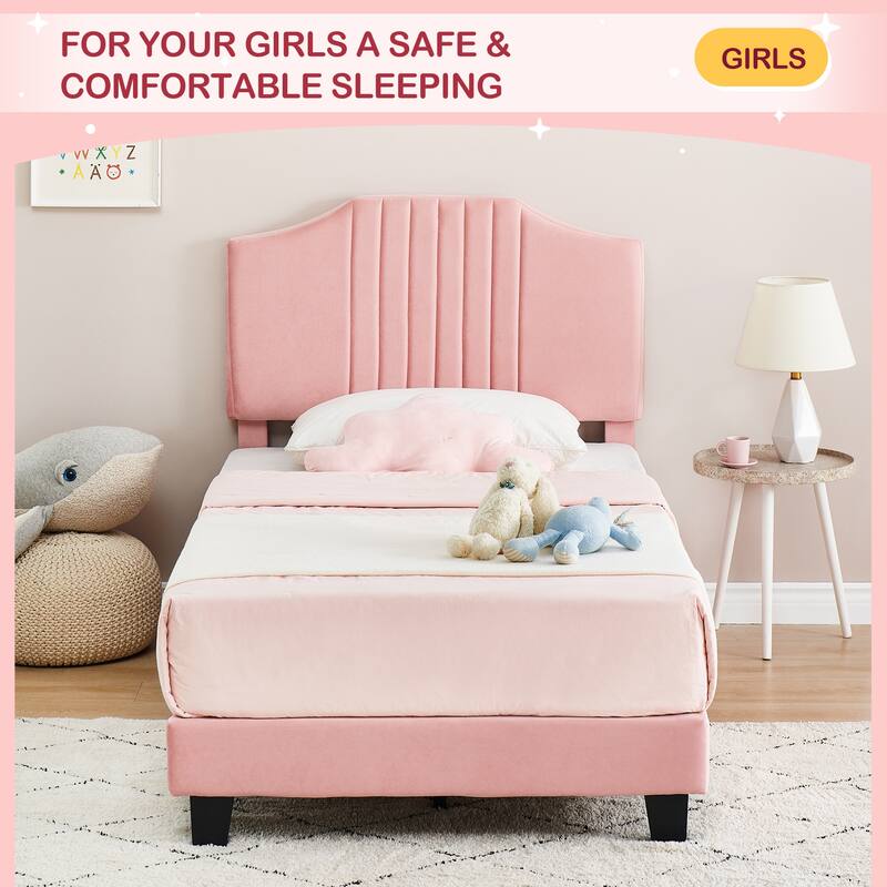 Twin Bed Frame for Kids, Upholstered Platform Bed Frame with Headboard