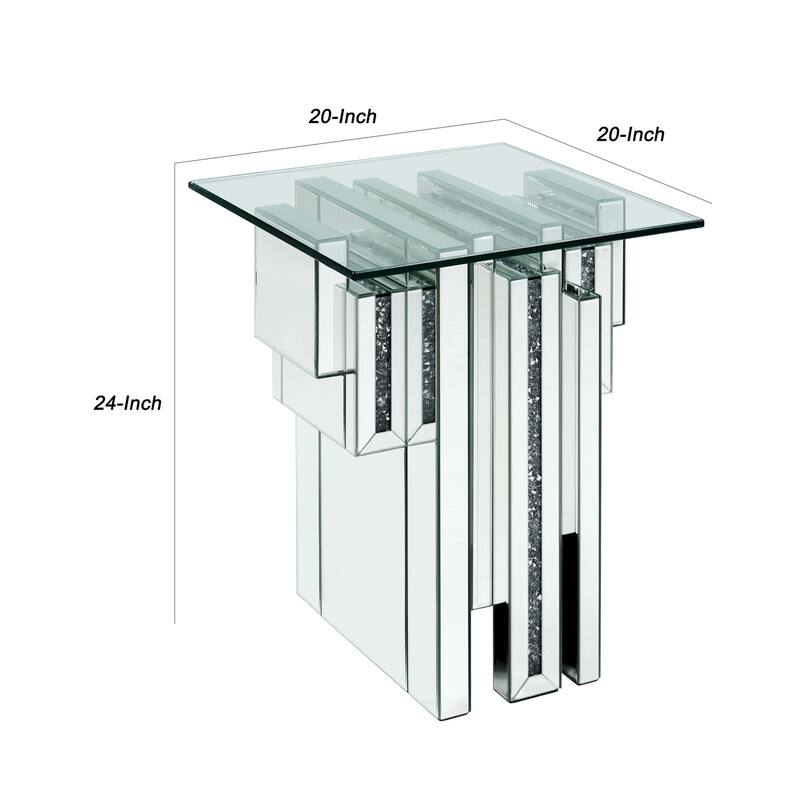 20 in. Silver Rectangle Glass End Table, Sturdy Build End Side Table for Living Rooms