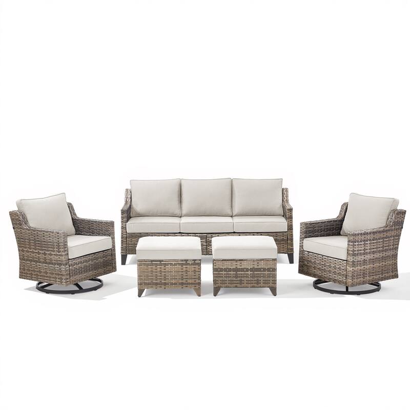 Pocassy Wicker Patio Sofa Glider Swivel Chair Ottoman Furniture Set.