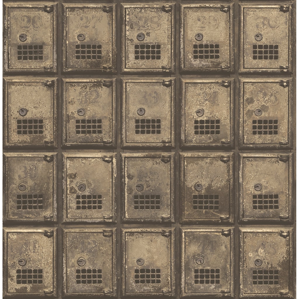 A-Street Prints Brass Vintage P.O. Boxes Wallpaper