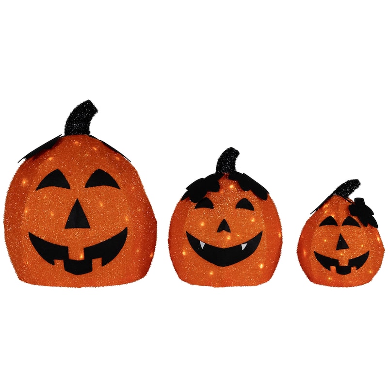 LED Lighted Jack O' Lantern Outdoor Halloween Decorations - Warm White - Set of 3