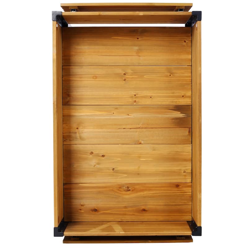 Raised Garden Bed, Metal Leg Wood Planter Boxes with Folding Storage Shelf,Elevated Planter Box