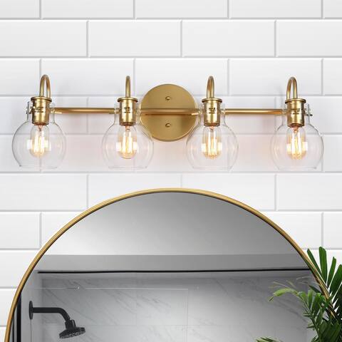 Bela Mid-century Modern Glam Gold 4-Light Bathroom Vanity Lights Globe Glass Wall Sconces Dimmable