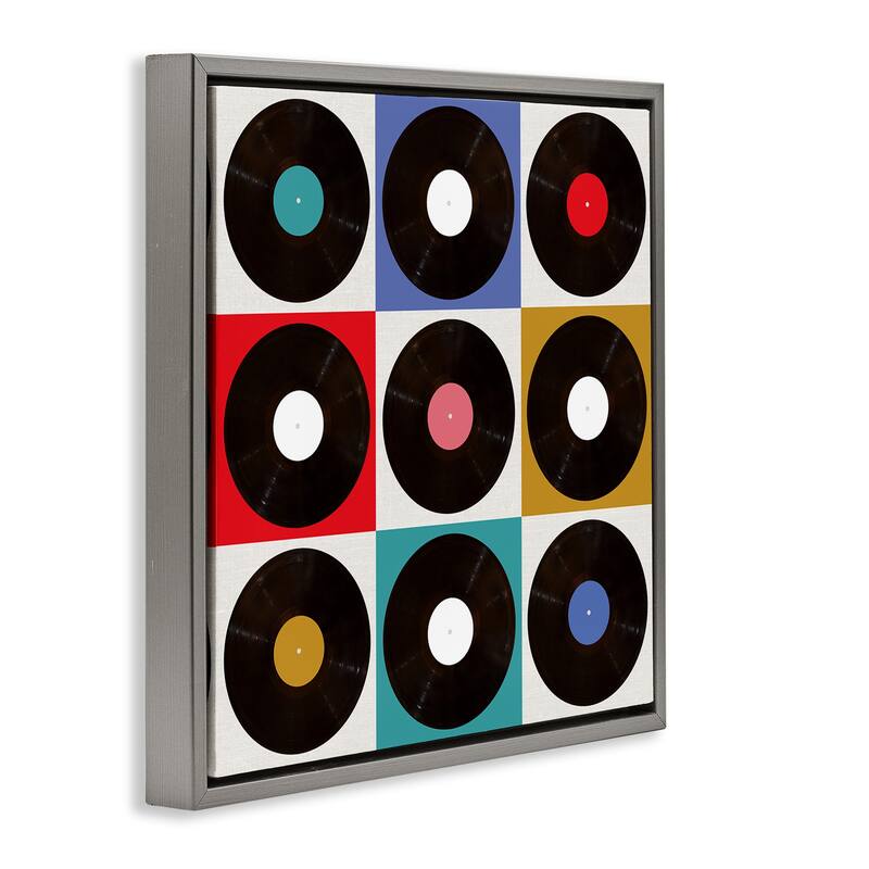 Stupell Geometric Music Records Framed Floater Canvas Wall Art Design By Katrina Craven