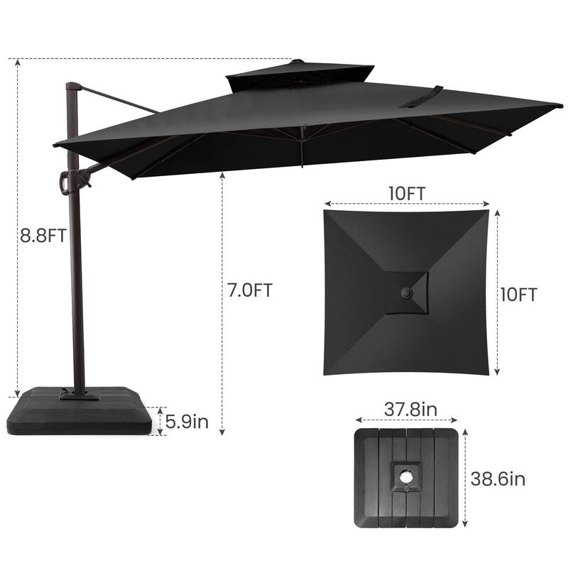 Outdoor Patio Offset Cantilever Umbrella 360-Degree Rotation with Base
