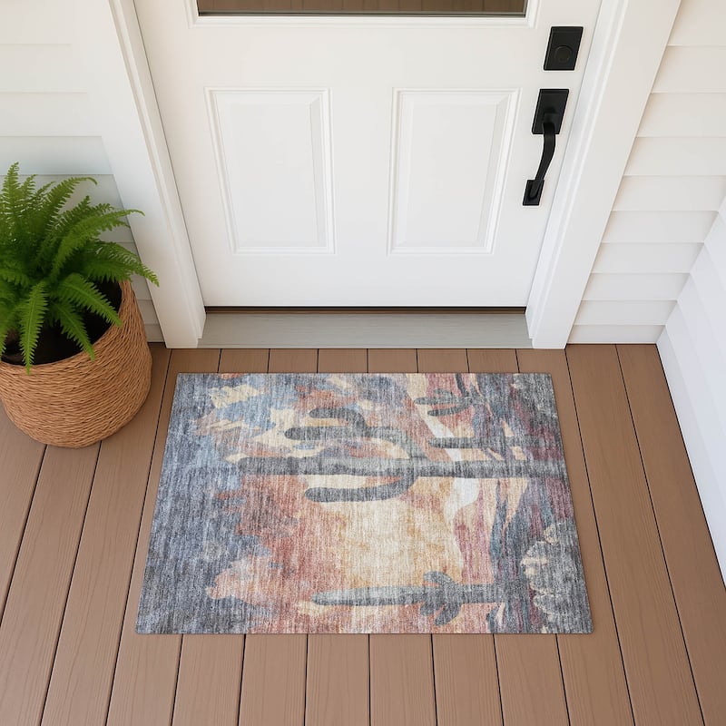 Machine Washable Indoor/ Outdoor Desert Inspiration Chantille Rug - Copper - 1'8" x 2'6"