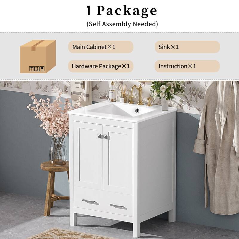 Bathroom Vanity with Sink, Multi-Functional Bathroom Cabinet, Bathroom Vanity with Door Shelf, Soft-Close Doors & 1 Drawer