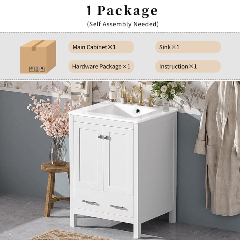 GDFStudio - Aurora Wood & Ceramic Bathroom Vanity Set with Sink and Divided Drawers