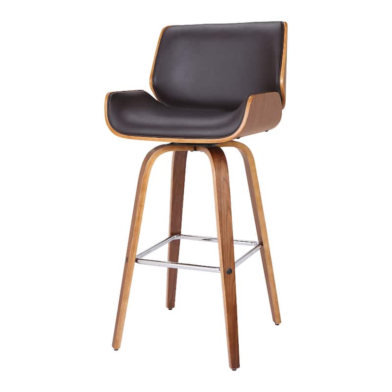 Brown Fabric Swivel Counter Height Chair with Walnut Wood Frame and Footrest