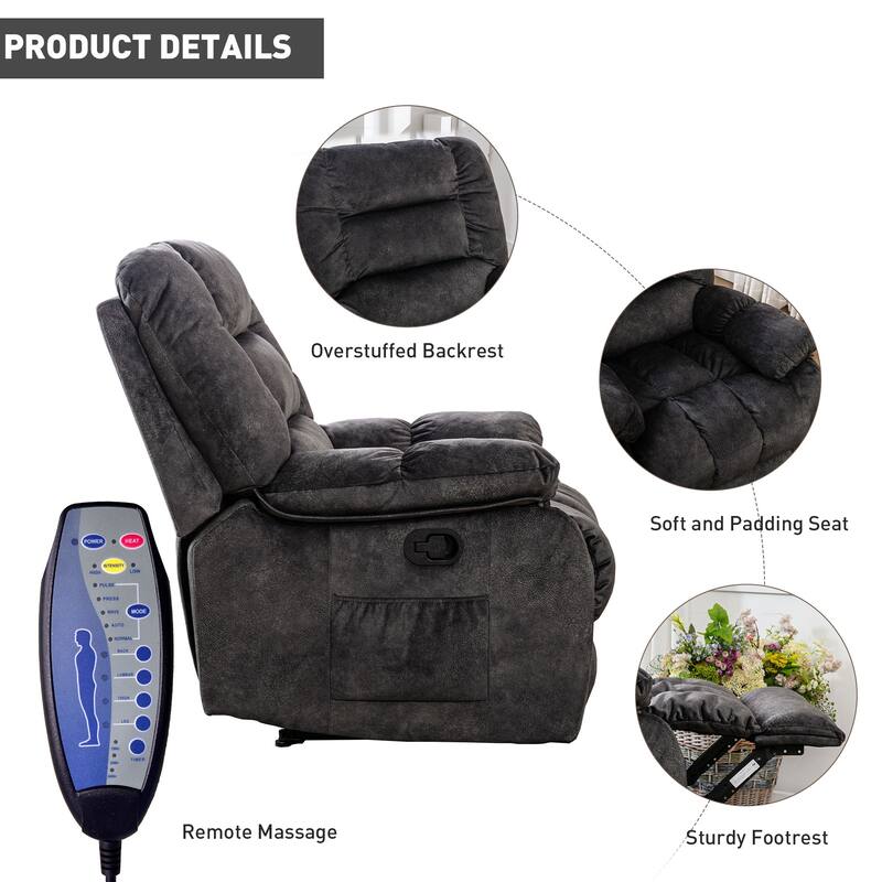 Massage and Manual Recliner Chair with Convenient pocket