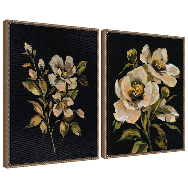 Kate and Laurel Sylvie Beaded Moody Floral 7 and 8 Framed Canvas Art Set by Annie Quigley - 2 Piece Set 18x24