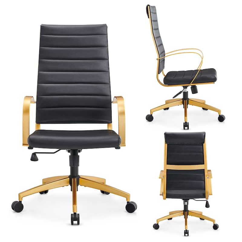 CAROCC Ribbed Computer Office Chair Adjustable Swivel High Back Desk Chair - Gold&Black