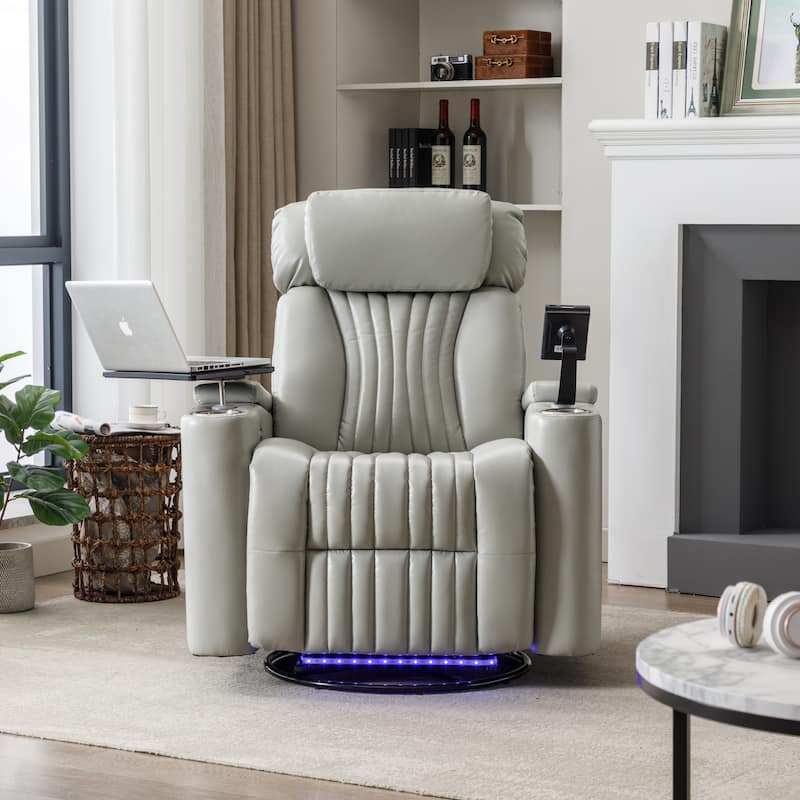 270° Power Swivel Lift Recliner Chair with Cell Phone Stand & Cup Holders, Swivel Tray Table, Lazy Boy Sofa Chair for Home