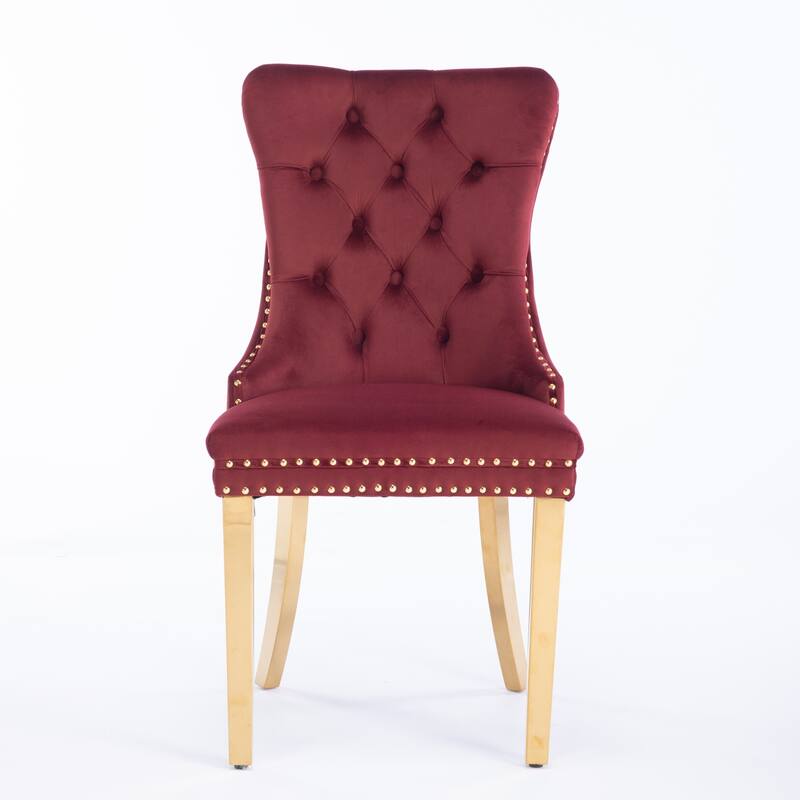 Nail Head Trim Chairs, Velvet Upholstered Dining Chair Set of 2, Conference Chair with Chrome Stainless Steel Plating Legs