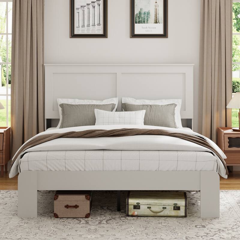 Wooden Platform Bed Frame with Large Under Bed Storage