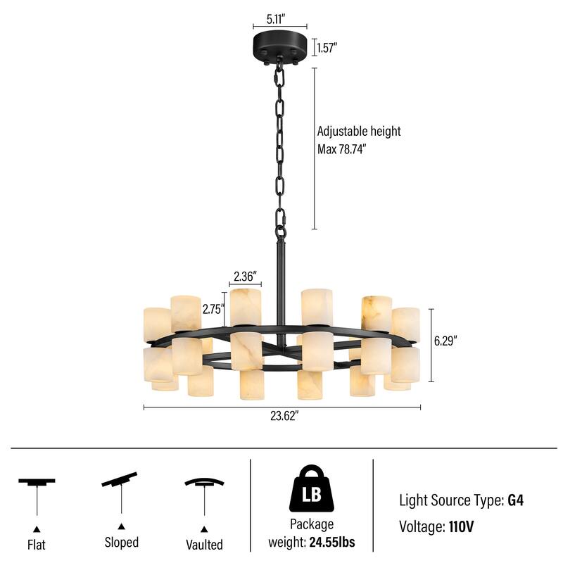 Modern Alabaster Glass Chandelier, Round or Linear Pendant Light with Up & Down Shades, D600-L1370, Copper or Black Finish