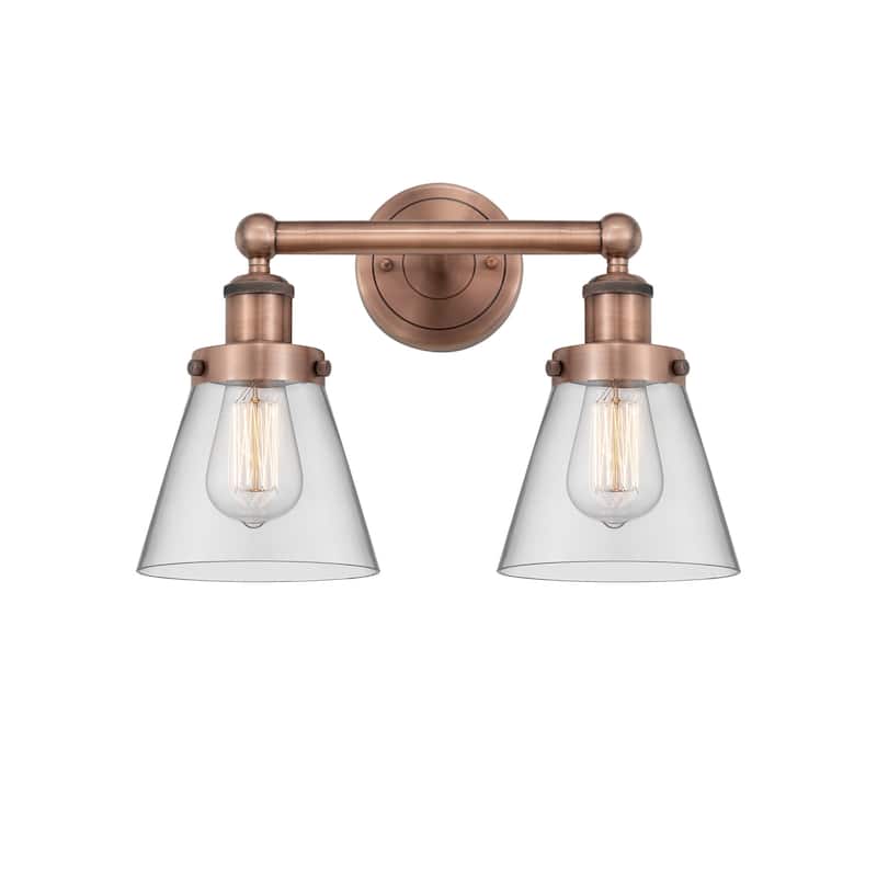 Innovations Lighting 616-2W-10-16 Cone Vanity Cone 2 Light 16" Wide - Antique Copper / Clear