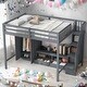 preview thumbnail 1 of 26, Full Size Loft Bed with Wardrobe,Storage Table and Storage Staircase Grey