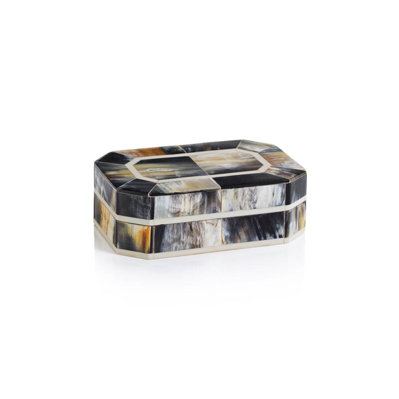 Baldur Black Horn Inlaid Decorative Box with Ivory Trim - Small