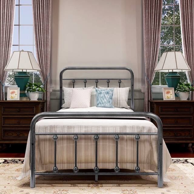 Alazyhome Simple Vintage Metal Platform Bed Frame, Easy-Assembly - Black Silver - Twin