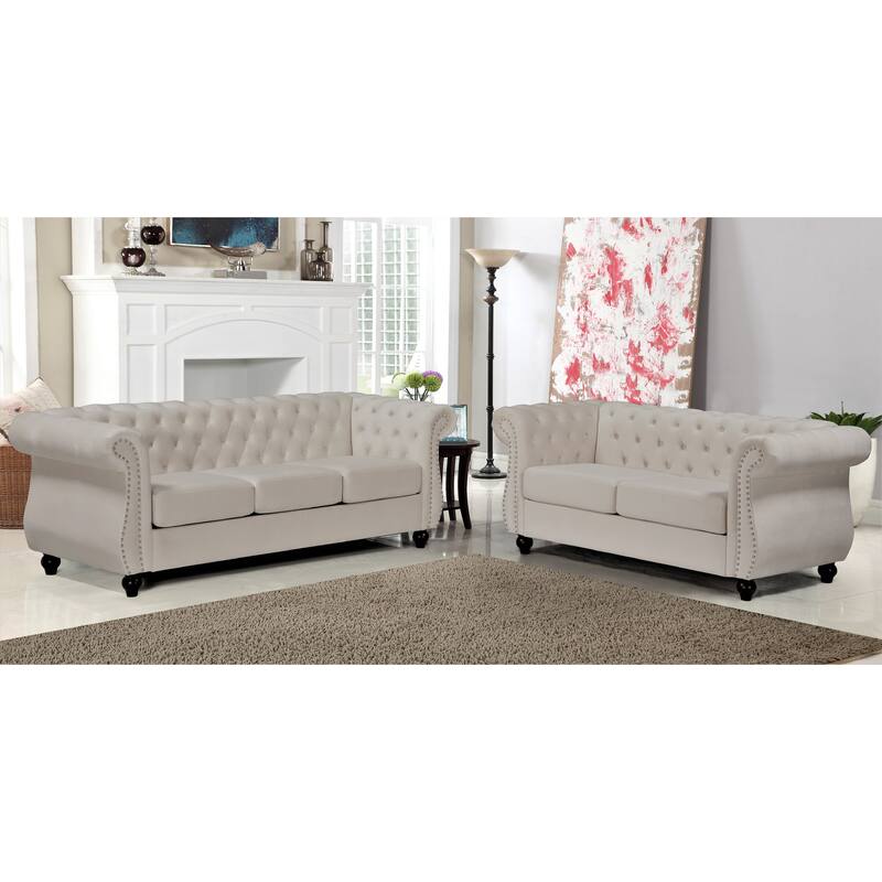 Antoinette Chesterfield 2-Piece Set- Sofa & Loveseat - Beige