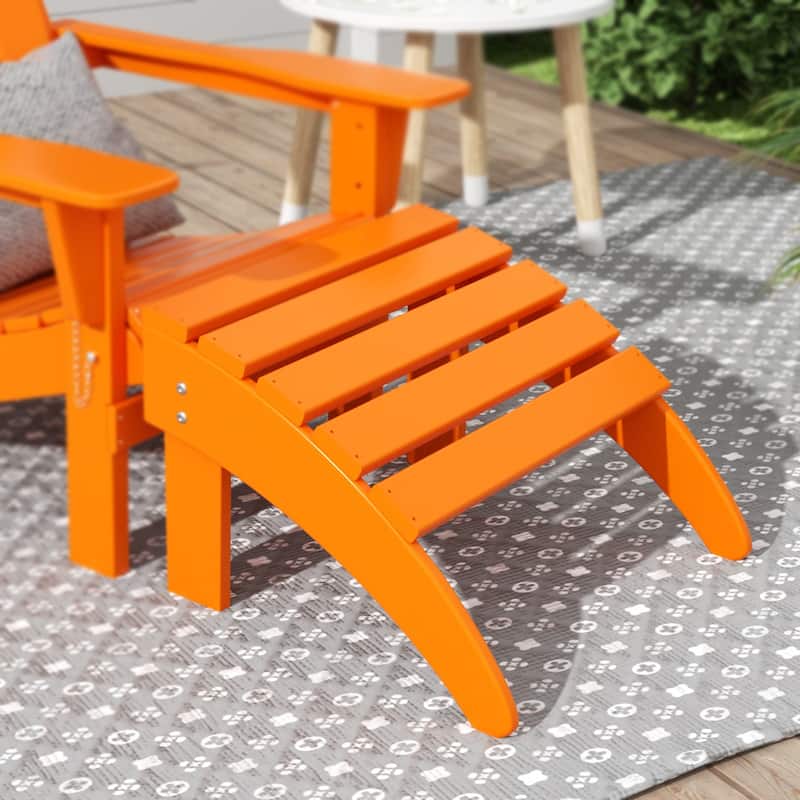 Polytrends Laguna All-Weather Poly Outdoor Patio Adirondack Chair Ottoman - Foldable - Orange