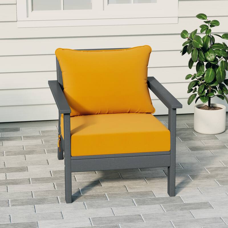 Birchwood All Weather HDPE Outdoor Patio Deep Seating Gray Club Chair With Cushions (1-Piece) - Gray/Yellow