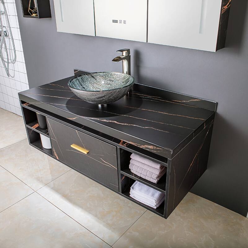 Vinnova Glass Circular Vessel Bathroom Sink without Faucet
